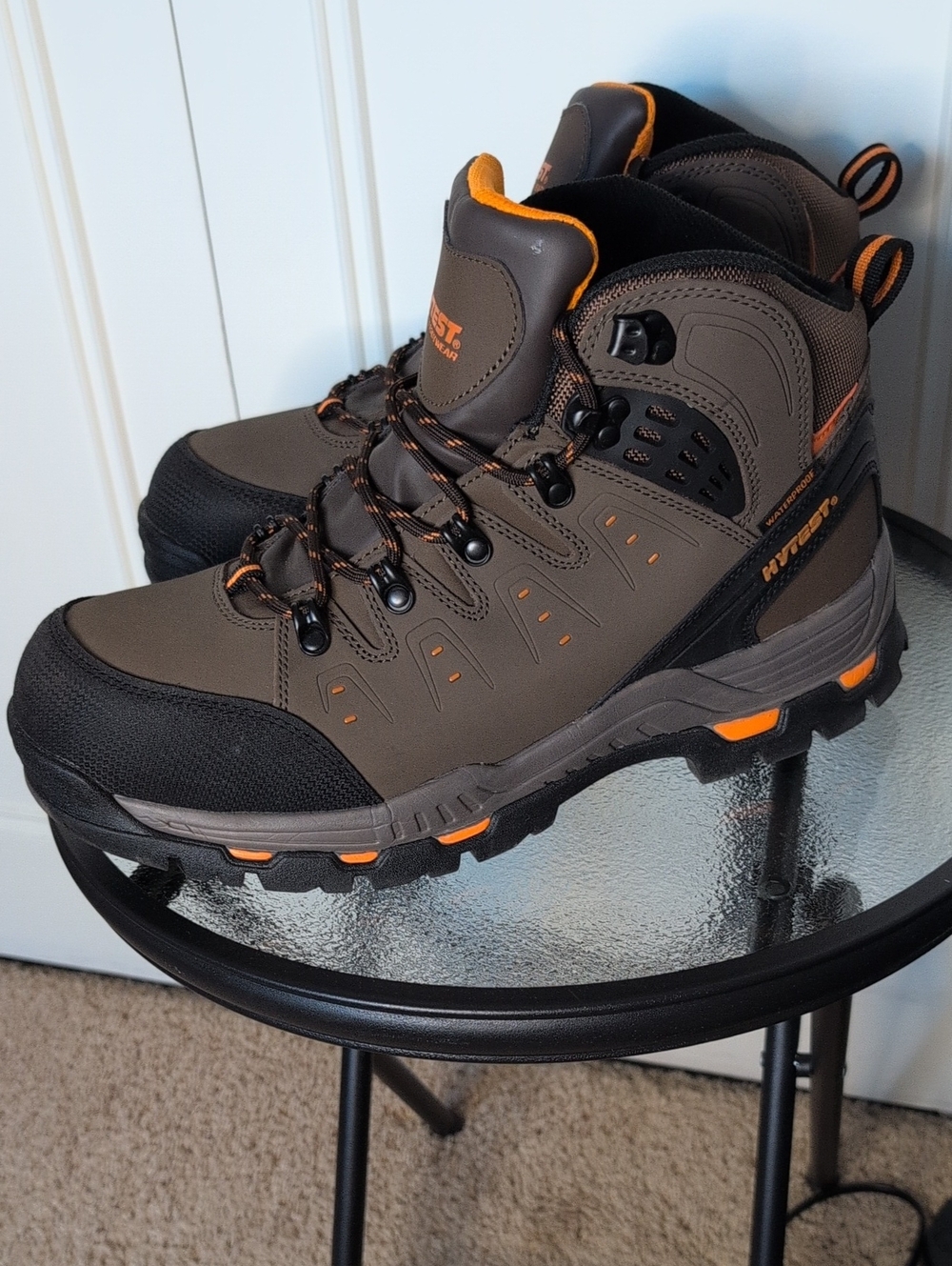 Hytest Men's Steel Toe Work Boots in Brown & Orange 12